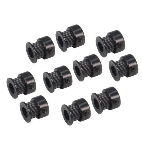 Zeberoxyz 10pcs GT2 Pulley Wheel Set, 20 Teeth 8mm Bore Black Aluminum Timing Belt Idler for 3D Printer