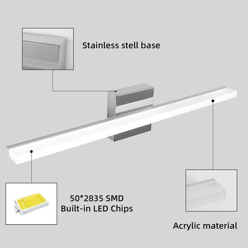 16inch 10W 5000K LED Bathroom Vanity Light Over Mirror Lighting Fixture Modern Indoor Chrome Cool White Wall Sconce