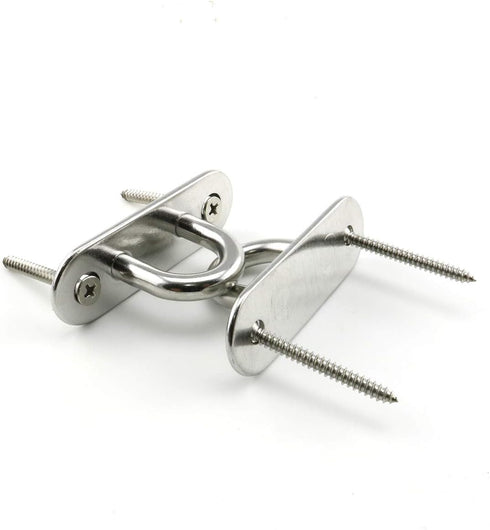 2-Pack M8 Strip Type Eye Plate with Enclosed Hook, 304 Stainless Steel Heavy Duty Ceiling & Wall Mount