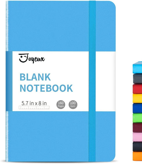 JOYEUX A5 Blank Journal Notebook: 160 Pages, 100 GSM Thick Hardcover Journal for Writing (Sky Blue)
