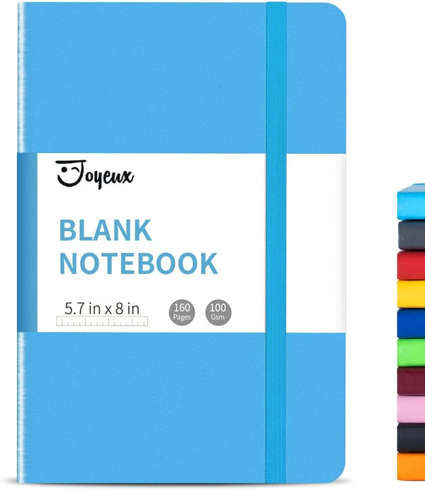 JOYEUX A5 Blank Journal Notebook: 160 Pages, 100 GSM Thick Hardcover Journal for Writing (Sky Blue)