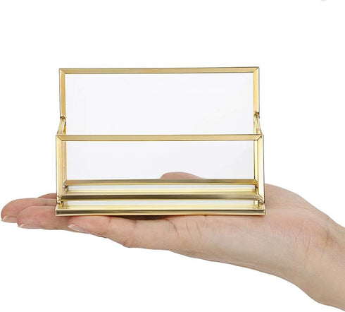 Hipiwe Vintage Gold Metal Business Card Holder Stand, Office Desktop Countertop Name Card Display Organizer