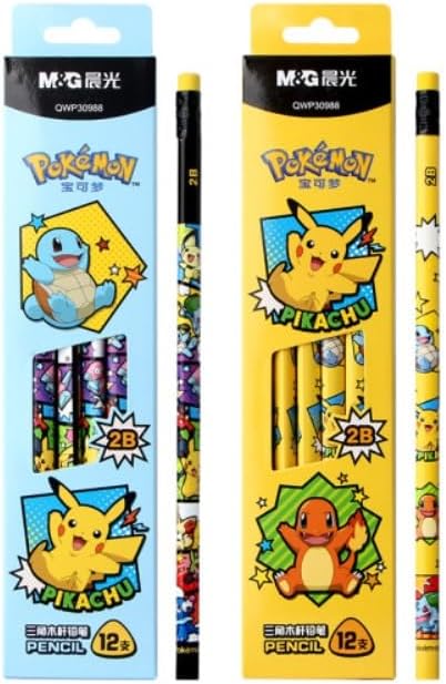 Pikachu Pencils with Eraser, 12 Count, 2B Triangular Pencils (Blue)