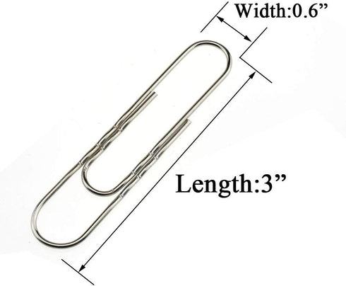 HAHIYO Paperclips Nonskid New Upgrade No Paper Scratch Large 3” Length Paper Clips with Curve Non Skid Heavy Duty Tight Grip Thick Rust Proof Reusable Metal Bright Silver for Home Office 30 Pack by HAHIYO