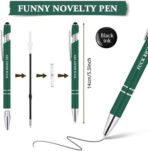 AUAUY 12 PCS Funny Pens, Fun Ballpoint Pen Set with 12 Replacement Refills, 2 in 1 Metal Stylus Pens, Funny Office