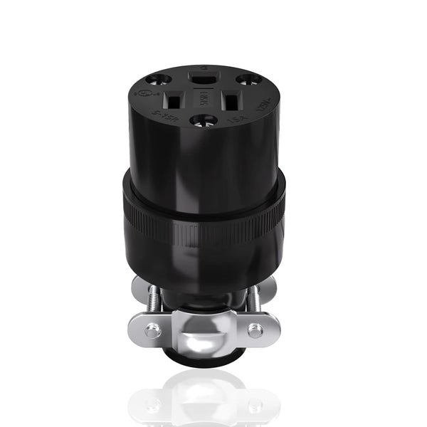 1PCS Extension Cord Ends Electrical Replacement Connector NEMA 5-15R 15A 125V Black Shell, UL Listed