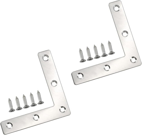 10Pcs Flat L Shape Bracket Corner Brace Shelves,3.15x3.15 inch Stainless Steel Right