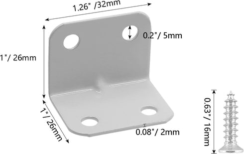 Waziaqoc 4 1 1.2 Inch 26 26 32mm 90 PCS x L Shape Shelf Bracket, White x x Metal Corner Brace, Degree Right Angle L
