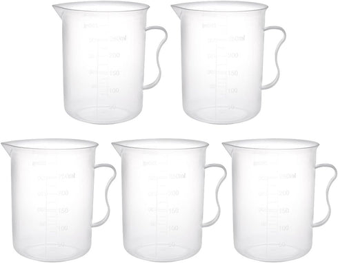 uxcell 5pcs 300ml PP Plastic Graduated Measuring Cup Beaker with Handle for Lab Kitchen Liquids