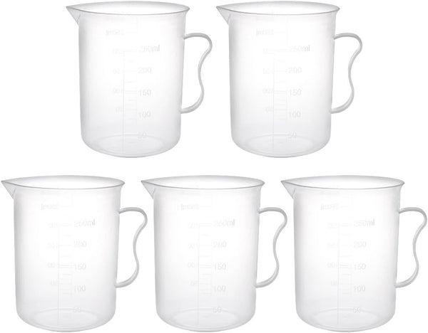 uxcell 5pcs 300ml PP Plastic Graduated Measuring Cup Beaker with Handle for Lab Kitchen Liquids