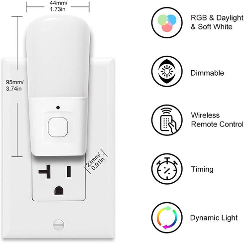 Dimmable 2Pack L LOHAS LED Kids Night Lights Plug in, RGB Color Changing Plug into Wall Lights Remote, Rainbow Girls