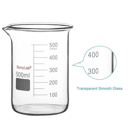 stonylab Glass Beaker, 1 Pack Borosilicate Glass Graduated Low Form Griffin Beaker with Pouring Spout, 500 ml