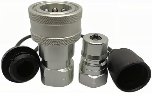 1/4" NPT ISO7241-B Hydraulic Quick Connect Coupler Set with Dust Caps, Quick Release Coupling