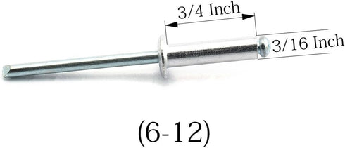 HJ Garden 60pcs Aluminum Blind Pop Rivet, 3/16" x 3/4" (6-12), Round Dome Head Fastener Nails