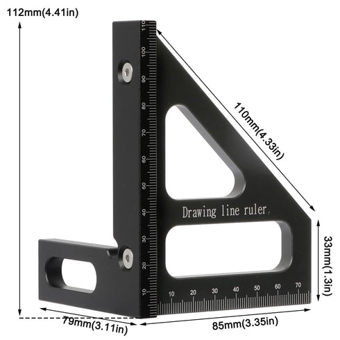 Metric 3D Multi-Angle Measuring Ruler,45/90 Degree Aluminum Alloy Woodworking Square Protractor, Miter Triangle Ruler High Precision Layout Measuring Tool for Engineer Carpenter,002BK