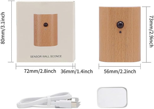 1-Pack 2700K LANDGOO Wood Step Light with Motion Sensor, Rechargeable Stair Night Light, Beech Wood Warm White LED Wall