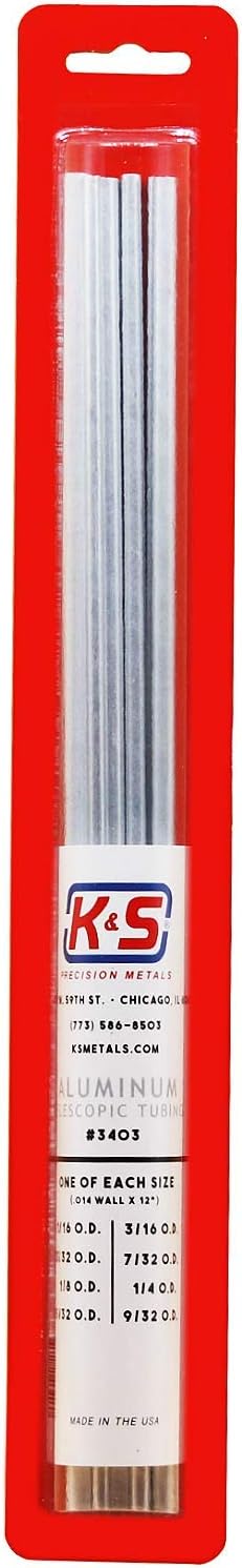 K&S 3403 Round Aluminum Telescopic Tubing Assortment, 8 Pieces, Made in The USA, Various Sizes