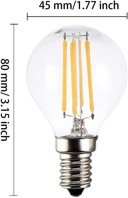 G45 Bulb E12 4W 600 Dimmable Bulb G16.5 3000K 6 Pack LED Globe Filament Lumens Vintage Edison Clear Glass Warm White