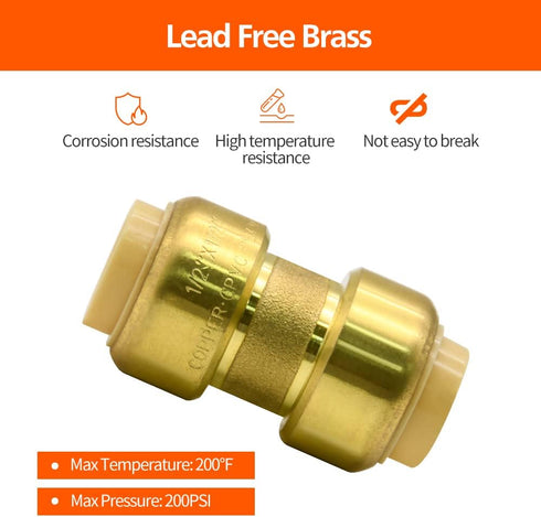 2/6/12 Pack Push-to-Connect Plumbing Fittings, 1/2" Straight with Disconnect Clip