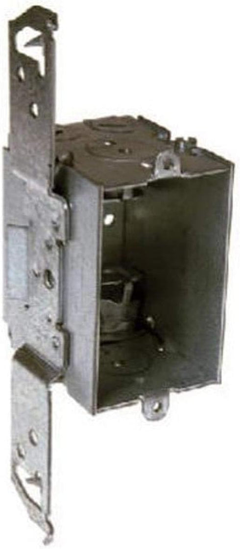 Hubbell-Raco 8524 2-1/2-Inch Deep Gangable Switch Electrical Box with TS Wood/Metal 1/2-Inch Setback Stud Bracket, 2 x 1/2-Inch Knockouts and 4 x NMSC Cable Clamps, 3-Inch x 2-Inch by RACO