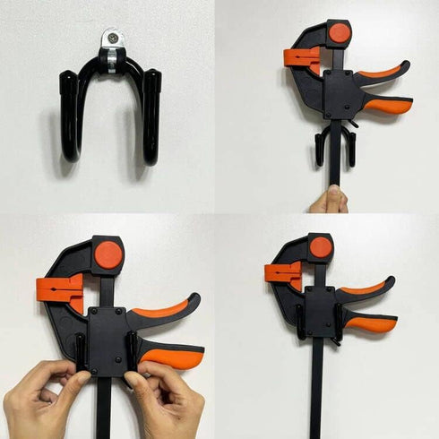 4 Pack Wall Hanger Bar Clamp Storage Clip, Wall Rack Utility Hooks for Woodworking Tools, Hang Heavy Tools Up to 20lbs