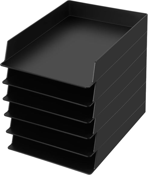 Wenqik 6 Pcs Stackable Paper Trays, Rectangular Plastic Desk Tray Holder for Document Organizer in Black
