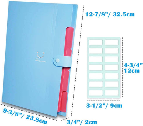 Selizo 6 Pcs Expanding File Folder with 5 Pockets, A4 Size Organizer and 168 Pcs File Folder Labels for School Office
