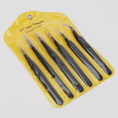 Precision Tweezers Set, 6PCS Anti Static ESD Industrial Tweezers Kit for Electronics Repair, Craft, Laboratory Work