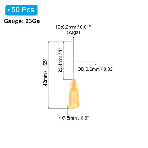 PATIKIL 23Ga x 1 Inch Dispensing Needle Tips, 50Pcs Stainless Steel and Plastic Glue Needle Tube Blunt Tips with Luer Lock for Glue Oil Applicator, Orange
