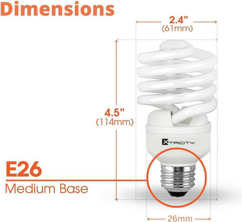 Xtricity Compact Fluorescent Light Bulb T2 Spiral CFL, 5000k Daylight, 23W (100 Watt Equivalent), 1520 Lumens, E26 Medium Base, 120V, UL Listed (Pack of 6) by Xtricity