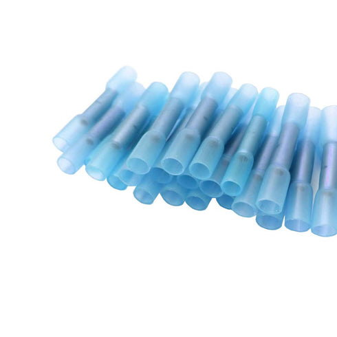 ESUPPORT 50Pack Blue Heat Shrink Butt Wire Electrical Crimp Terminal Connector, 14-16 AWG