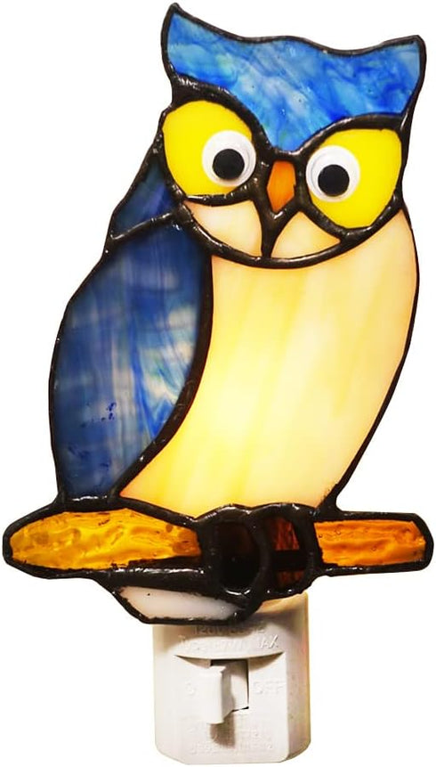HUIMIEJU Colored Glass Owl Night Light, Children's Room Animal Night Light, Wall