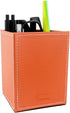 Pen Pencil Holder Cup Container PU Leather Desk Organizer Stand Decor Brush Scissor Holder Decoration Office Desk Home School (Orange, 3.54" x 3.54" x 4.72") by Fosinz