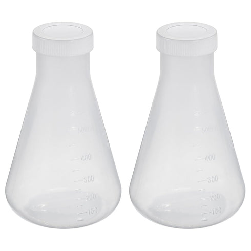 PATIKIL 500ml Plastic Erlenmeyer Flask, Clear, 2 Pack Narrow Mouth Conical Flask with Screw Caps for Laboratory
