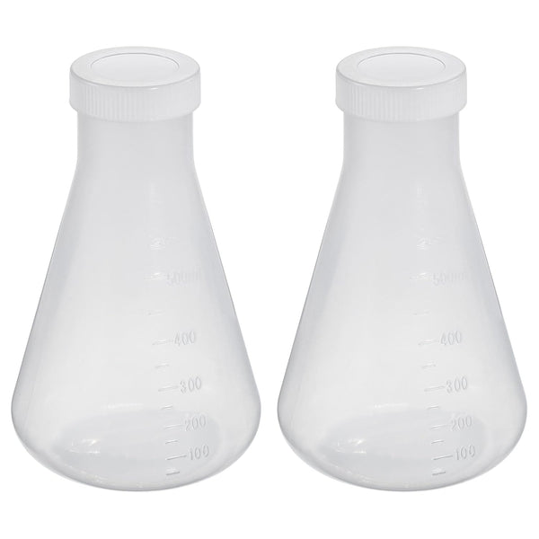 PATIKIL 500ml Plastic Erlenmeyer Flask, Clear, 2 Pack Narrow Mouth Conical Flask with Screw Caps for Laboratory