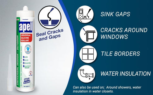 apel All Purpose Clear Silicone Sealant, Waterproof 100% Silicone Caulk, Weatherproof & Flexible Adhesive Sealant, 1 x