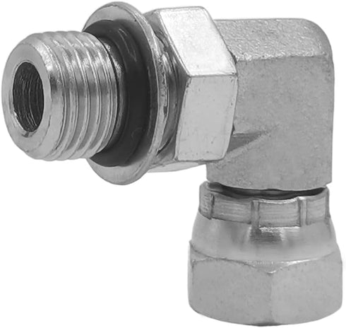 (2-PACK) 6901-06-04-NWO Hydraulic Hose Adapter Fitting, 3/8" Male Adjustable Nut O-Ring Boss, 90° Elbow