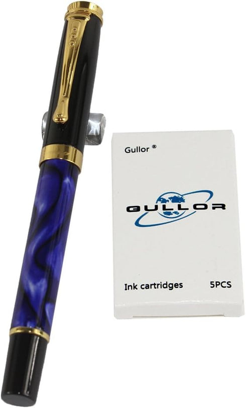 Gullor 500 Fountain Pen in Blue and Black with 5 Color Ink Cartridges