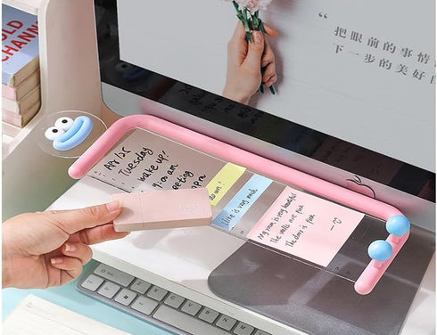 MEGREZ Acrylic Monitor Memo Board, Transparent Erasable Message Panel with Phone Stand & Ruler, White Office Desk