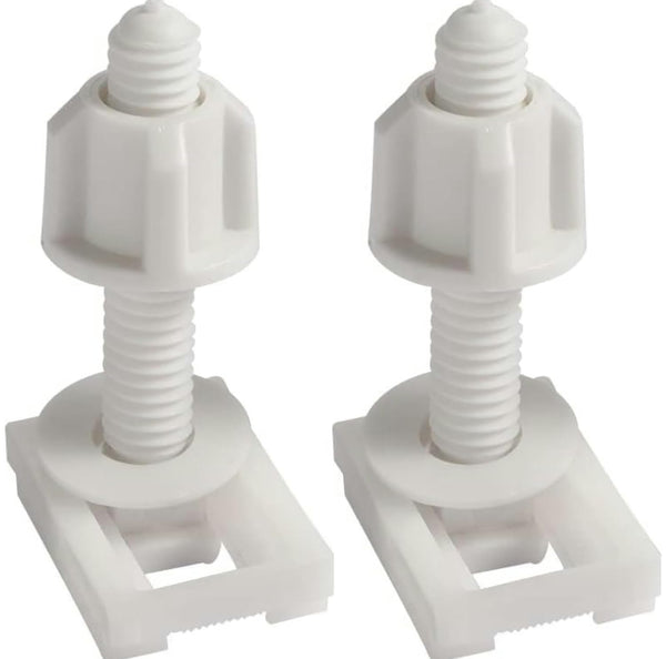 2Pcs White Plastic Toilet Seat Screws and Nuts, Hinge Bolts Replacement Parts with Washers for Toilet Seats