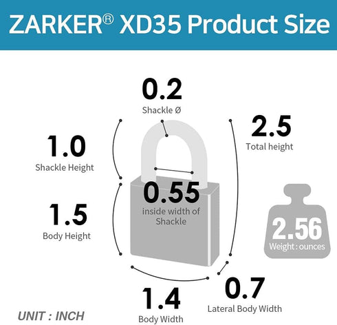 XD35 Combination Lock - 3-Digit Padlock for School Gym Sports Locker, Fence, Toolbox, Case, Hasp Storage (1-Pack, Gray)