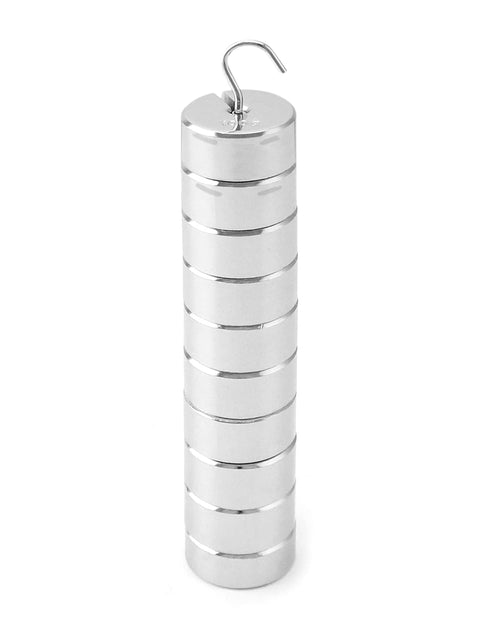 QWORK Lab Slotted Mass Set, Chromium-Plated Metal Slotted Weights, One Set - Total 1000g - Includes 9 Weights (100g Each) & One Hanger (100g)
