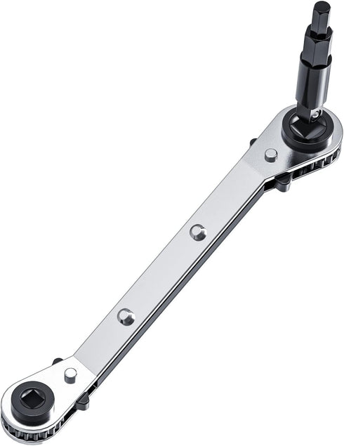 HVAC Service Wrench - Refrigeration Ratcheting Curved Wrench 3/8 1/4 5/16'' 3/16'' with Hex Bit Adapter