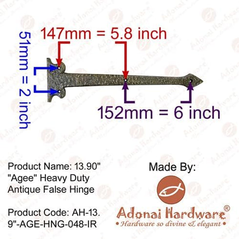 13.90" Dummy (2 Pack, Adonai Hardware "Agee Heavy Duty Antique Cast Iron Strap False or Faux or Hinge Front Matte