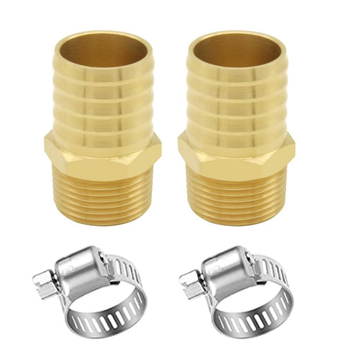 JoyTube 2 Pcs Hose Barb Fittings - 1" Barb to 1" NPT Male Thread Brass Metals Adapter Connector with Hose Clamp