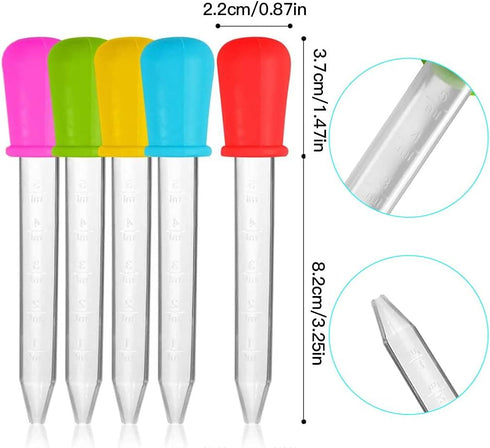 HiMo 10 Pack Liquid Pipettes Droppers, 5ml Clear Medicine Eye Dropper for Kids with Bulb Tip & Clean Brush
