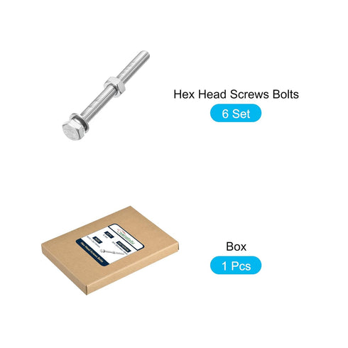 Hex Head Screws Bolts, Nuts, Flat & Lock Washers Kits (M10-1.5x110mm) 6 Set, Stainless Steel Machine Screws for Home