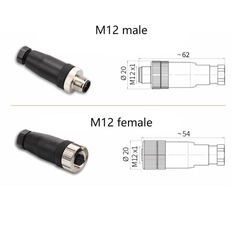 5Pcs M12 4 Pin Female Connector, Field Assembly Wireable Adapter 12mm IP67 Waterproof Straight Sensor A Code Unshielded