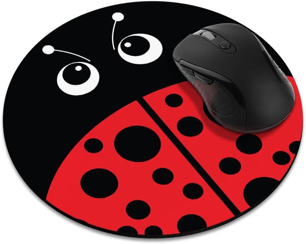 Non-Slip Round Mousepad, FINCIBO Red Ladybug Mouse Pad for Home, Office and Gaming