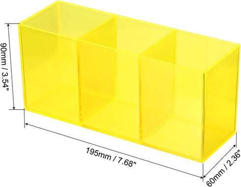 PATIKIL 3 Compartments Clear Acrylic Pen Holder, 2 Pack Pencil Holder Pen Organizer Pencil Cup Makeup Brush Holder Square for Countertop Desk, Yellow by PATIKIL
